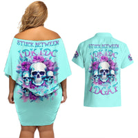 Flower Skull Angel Couples Matching Off Shoulder Short Dress and Hawaiian Shirt Stuck Between IDK IDC and IDGAF - Wonder Print Shop