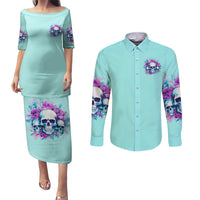 Flower Skull Angel Couples Matching Puletasi and Long Sleeve Button Shirt Stuck Between IDK IDC and IDGAF - Wonder Print Shop