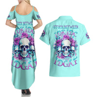 Flower Skull Angel Couples Matching Summer Maxi Dress and Hawaiian Shirt Stuck Between IDK IDC and IDGAF - Wonder Print Shop