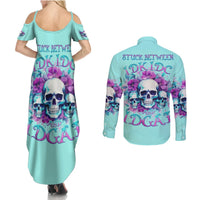 Flower Skull Angel Couples Matching Summer Maxi Dress and Long Sleeve Button Shirt Stuck Between IDK IDC and IDGAF - Wonder Print Shop