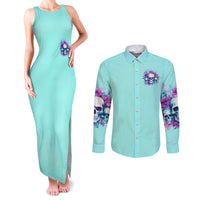 Flower Skull Angel Couples Matching Tank Maxi Dress and Long Sleeve Button Shirt Stuck Between IDK IDC and IDGAF - Wonder Print Shop