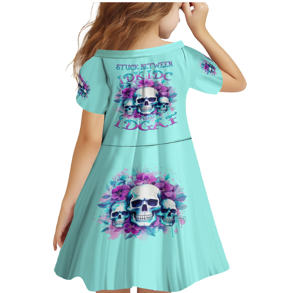 Flower Skull Angel Family Matching Mermaid Dress and Hawaiian Shirt Stuck Between IDK IDC and IDGAF - Wonder Print Shop