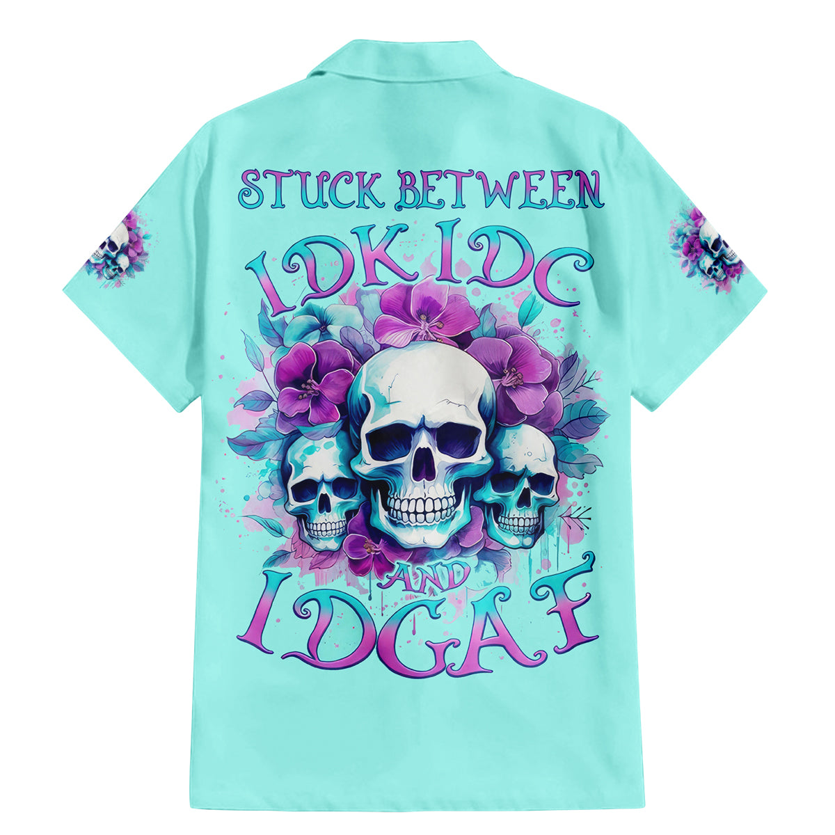 Flower Skull Angel Family Matching Mermaid Dress and Hawaiian Shirt Stuck Between IDK IDC and IDGAF - Wonder Print Shop