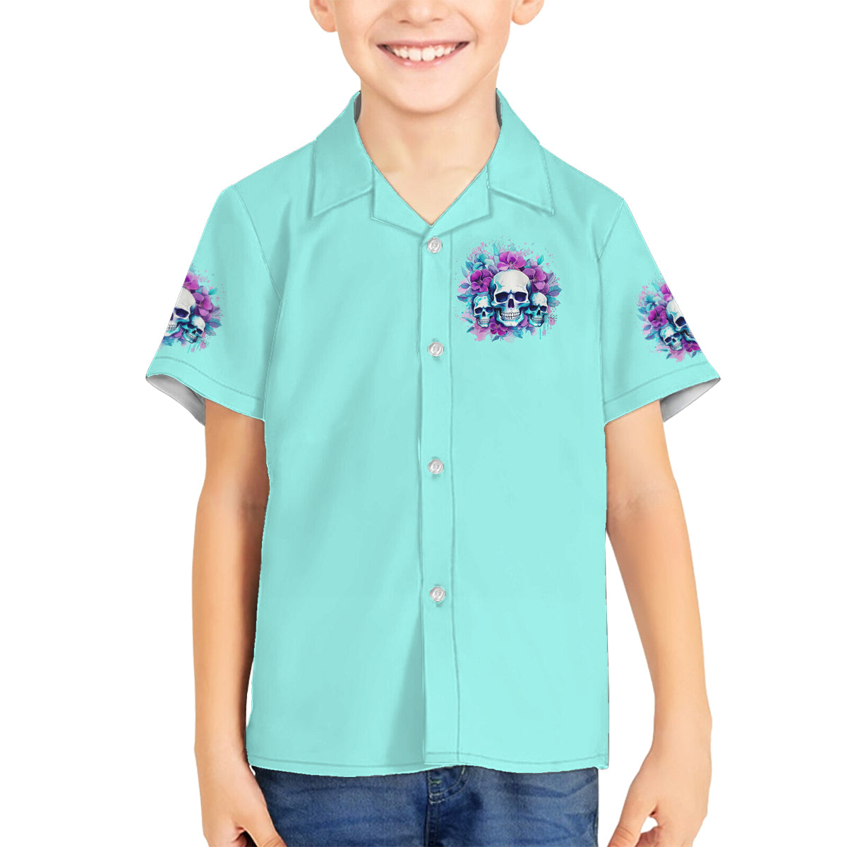 Flower Skull Angel Family Matching Off Shoulder Long Sleeve Dress and Hawaiian Shirt Stuck Between IDK IDC and IDGAF - Wonder Print Shop