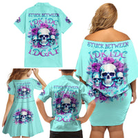 Flower Skull Angel Family Matching Off Shoulder Short Dress and Hawaiian Shirt Stuck Between IDK IDC and IDGAF - Wonder Print Shop