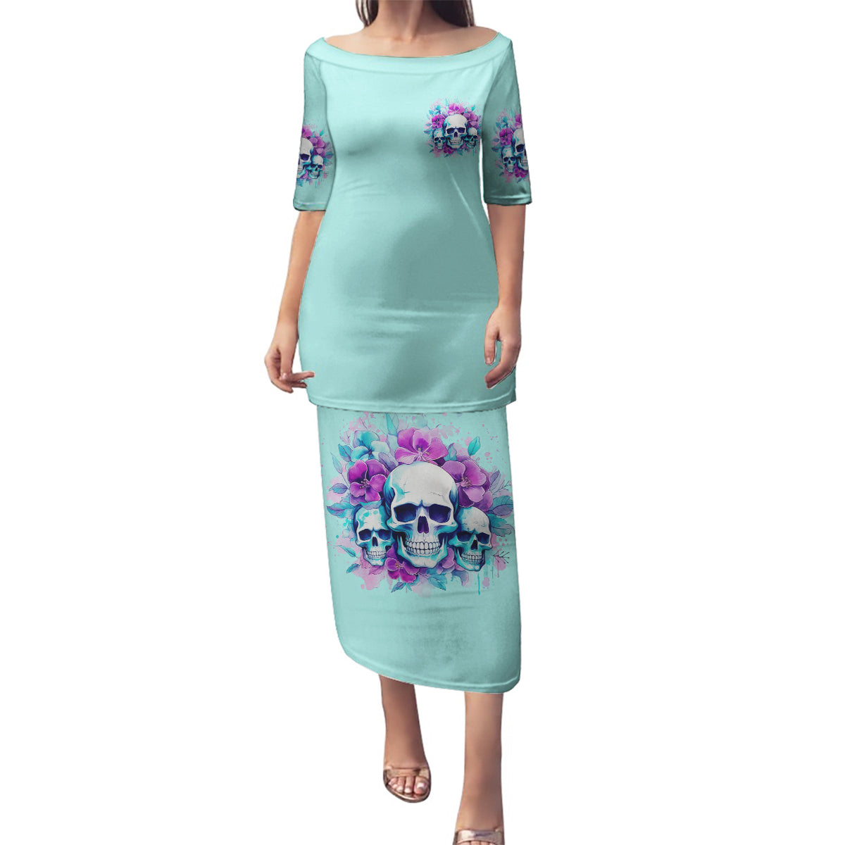 Flower Skull Angel Family Matching Puletasi and Hawaiian Shirt Stuck Between IDK IDC and IDGAF - Wonder Print Shop