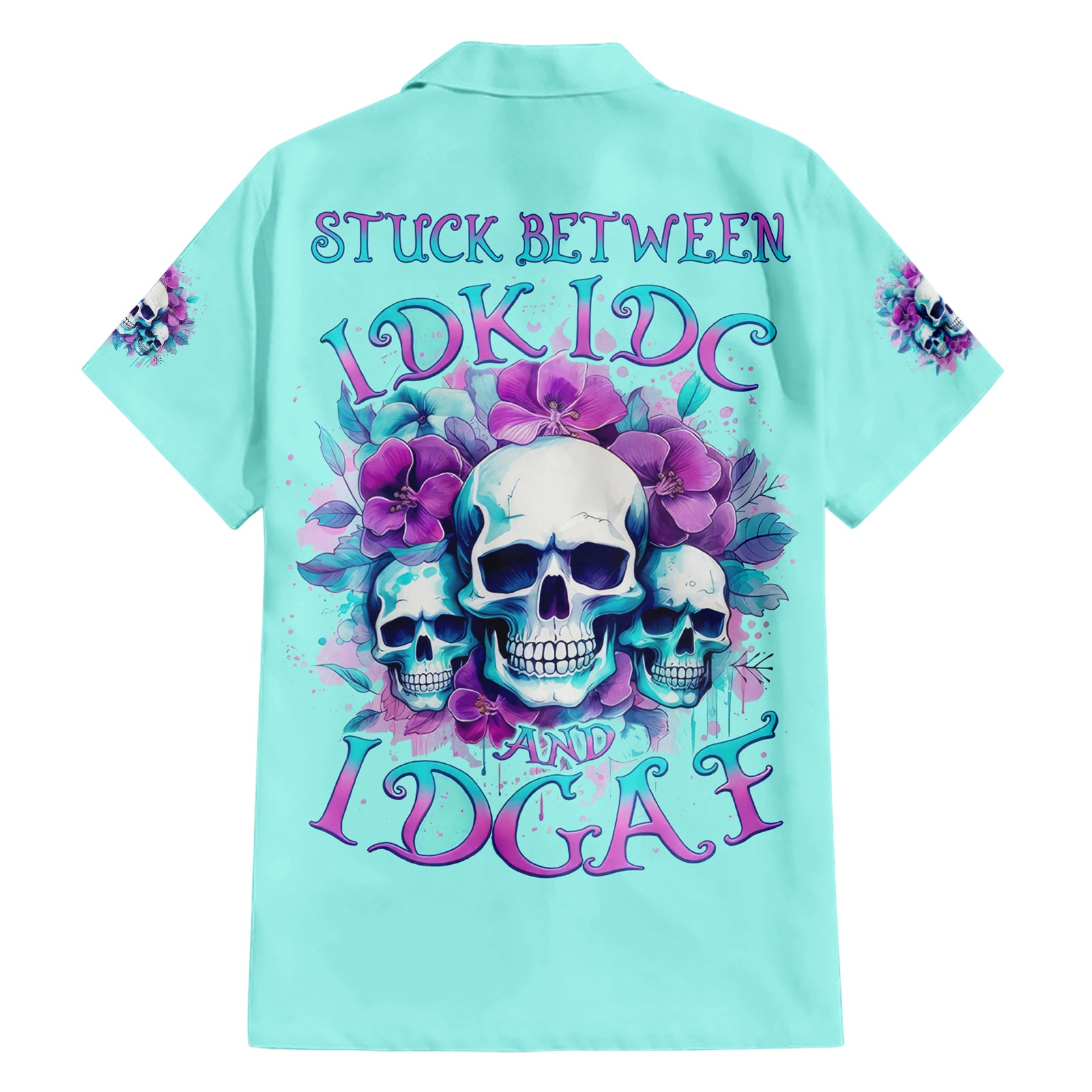 Flower Skull Angel Hawaiian Shirt Stuck Between IDK IDC and IDGAF - Wonder Print Shop