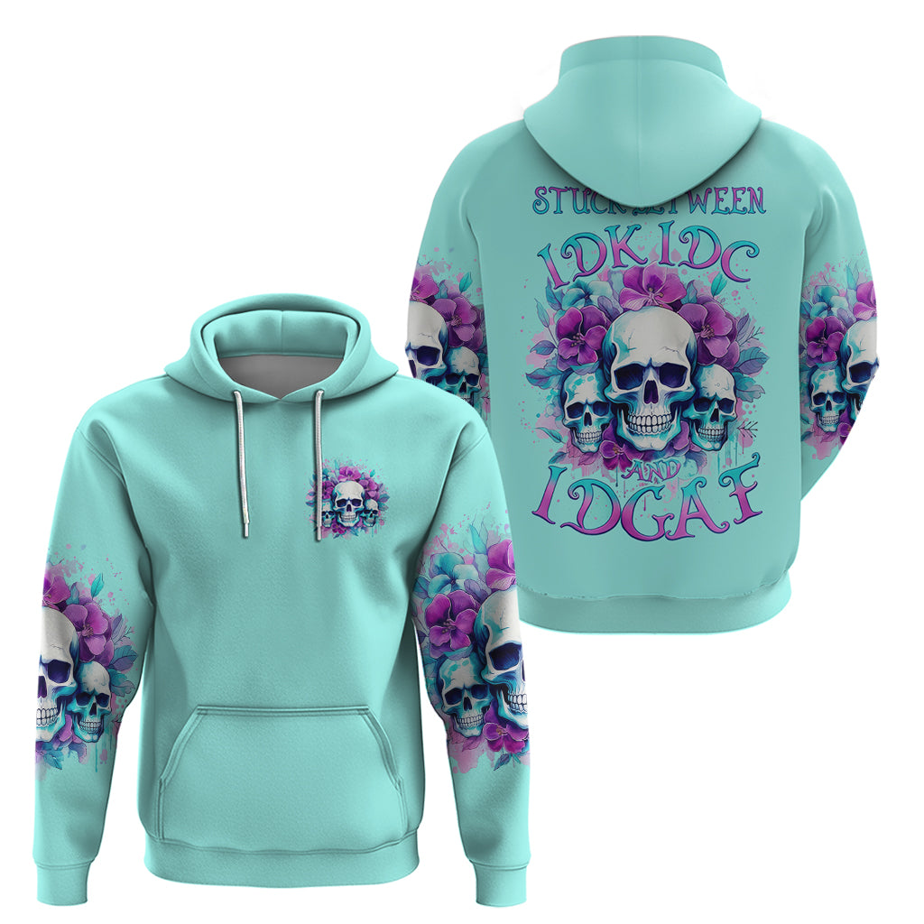 Flower Skull Angel Hoodie Stuck Between IDK IDC and IDGAF - Wonder Print Shop