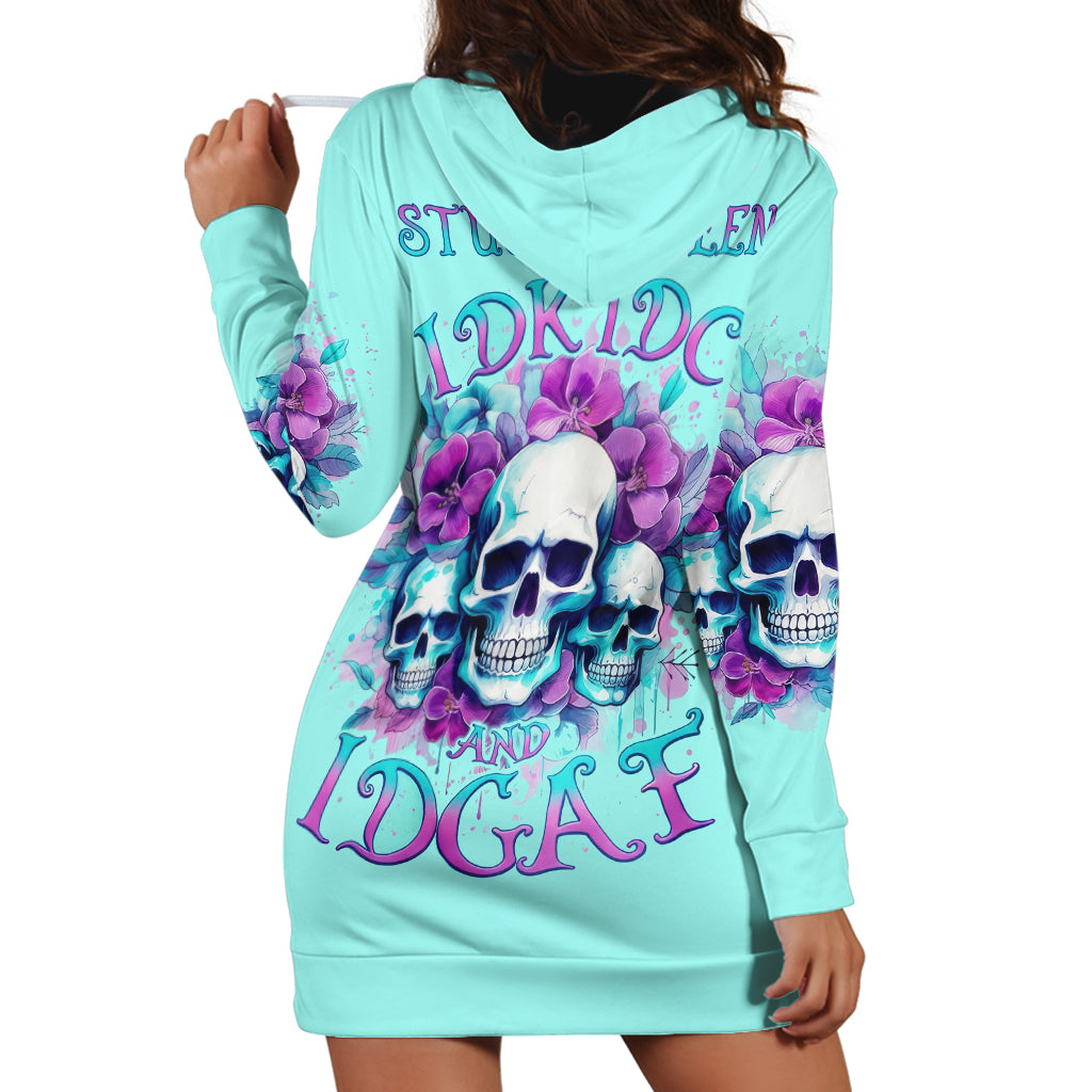 Flower Skull Angel Hoodie Dress Stuck Between IDK IDC and IDGAF - Wonder Print Shop