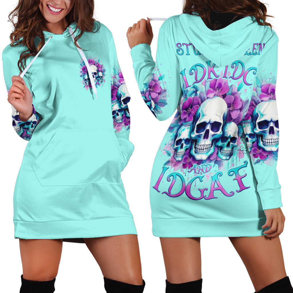 Flower Skull Angel Hoodie Dress Stuck Between IDK IDC and IDGAF - Wonder Print Shop