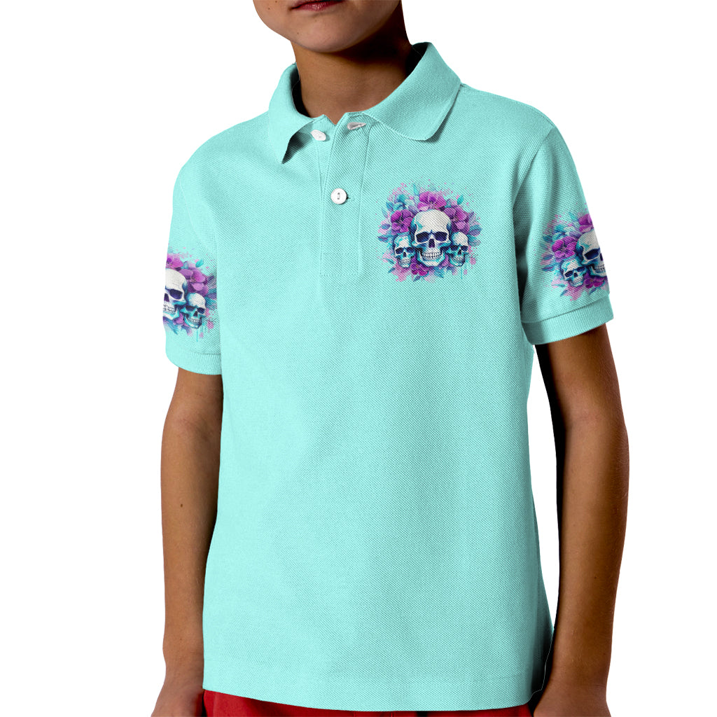 Flower Skull Angel Kid Polo Shirt Stuck Between IDK IDC and IDGAF - Wonder Print Shop