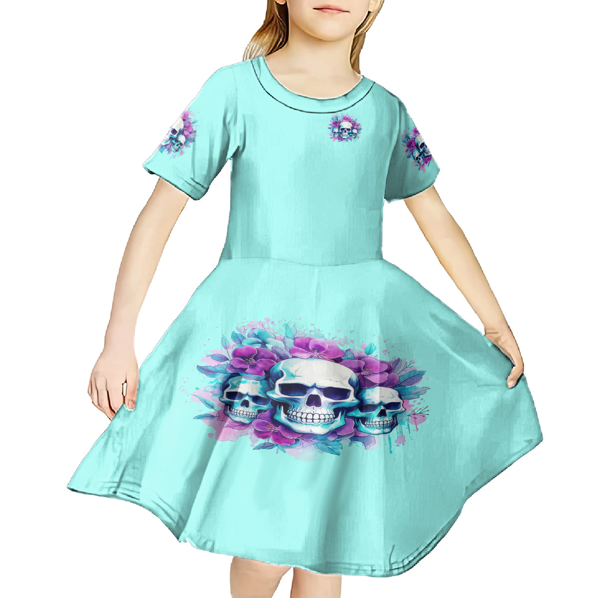 Flower Skull Angel Kid Short Sleeve Dress Stuck Between IDK IDC and IDGAF - Wonder Print Shop