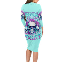 Flower Skull Angel Long Sleeve Bodycon Dress Stuck Between IDK IDC and IDGAF - Wonder Print Shop