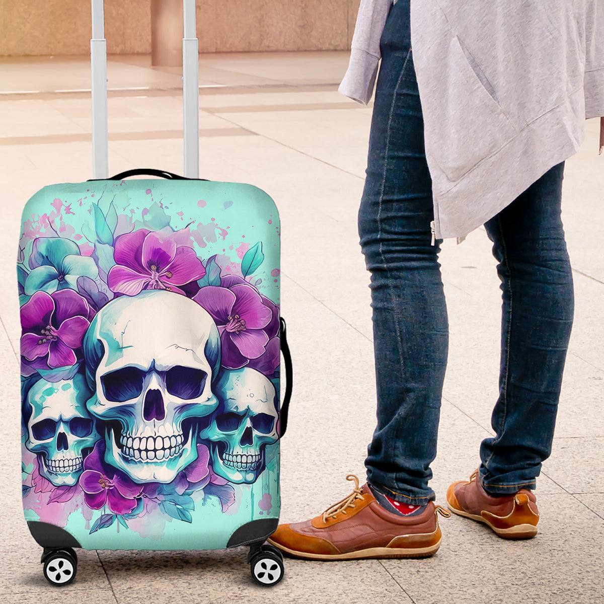 Flower Skull Angel Luggage Cover Stuck Between IDK IDC and IDGAF - Wonder Print Shop