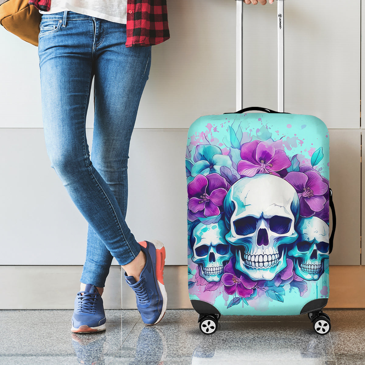 Flower Skull Angel Luggage Cover Stuck Between IDK IDC and IDGAF - Wonder Print Shop