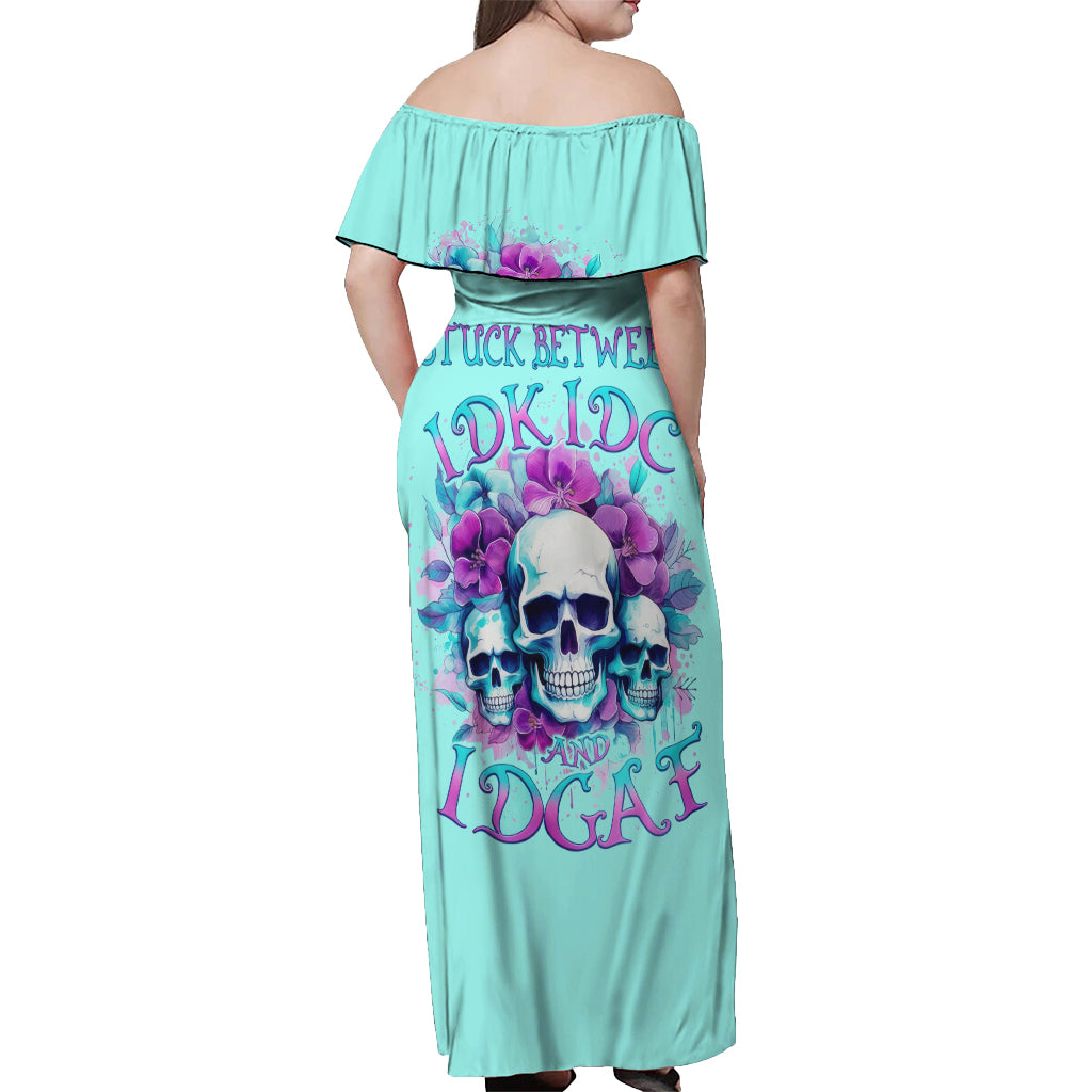 Flower Skull Angel Off Shoulder Maxi Dress Stuck Between IDK IDC and IDGAF - Wonder Print Shop