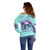 Flower Skull Angel Off Shoulder Sweater Stuck Between IDK IDC and IDGAF - Wonder Print Shop