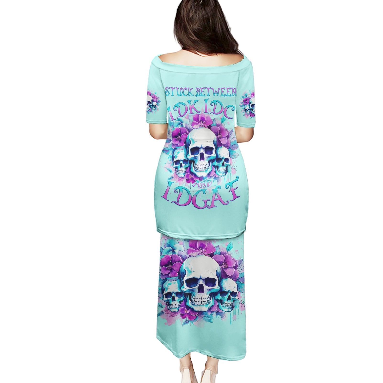 Flower Skull Angel Puletasi Stuck Between IDK IDC and IDGAF - Wonder Print Shop