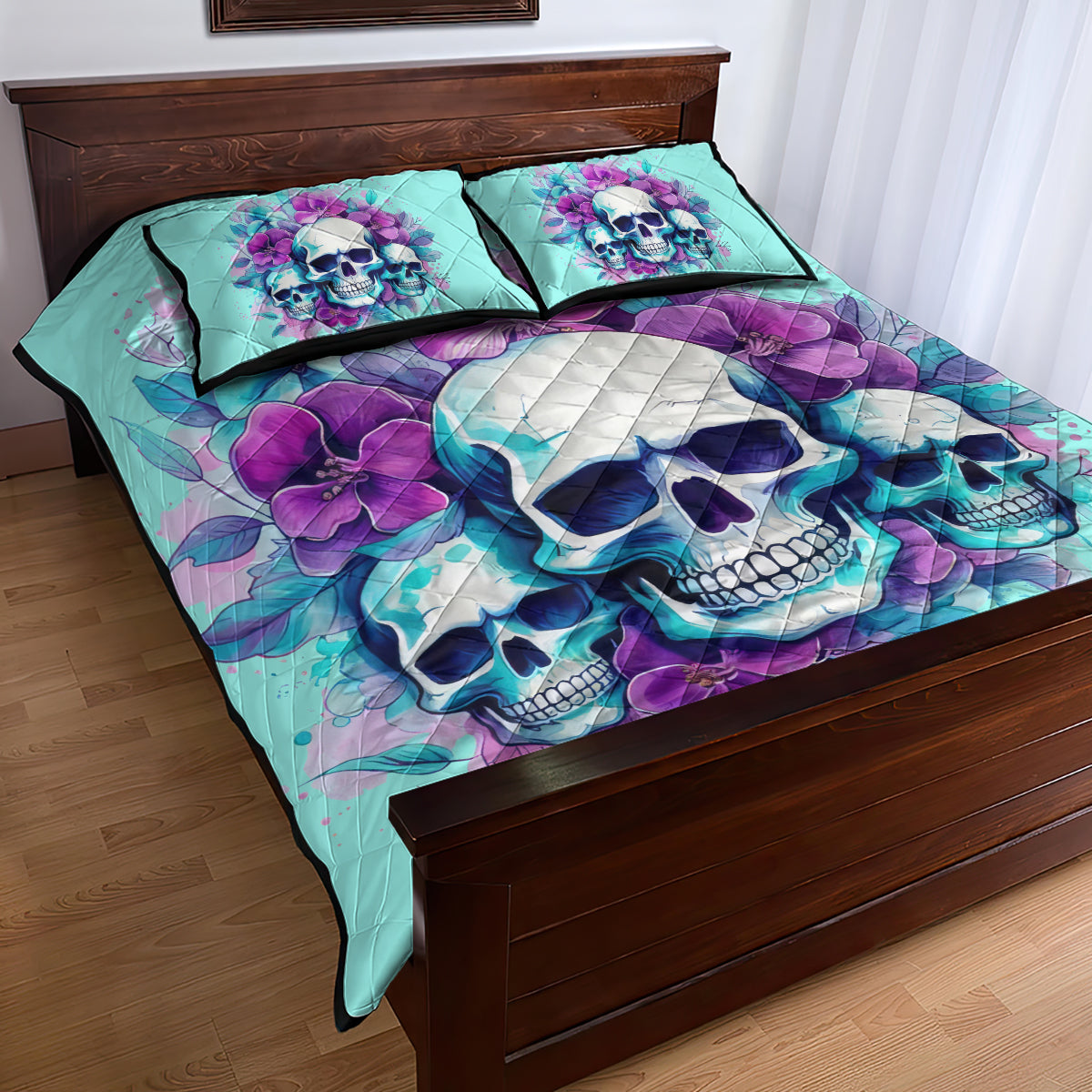 Flower Skull Angel Quilt Bed Set Stuck Between IDK IDC and IDGAF - Wonder Print Shop