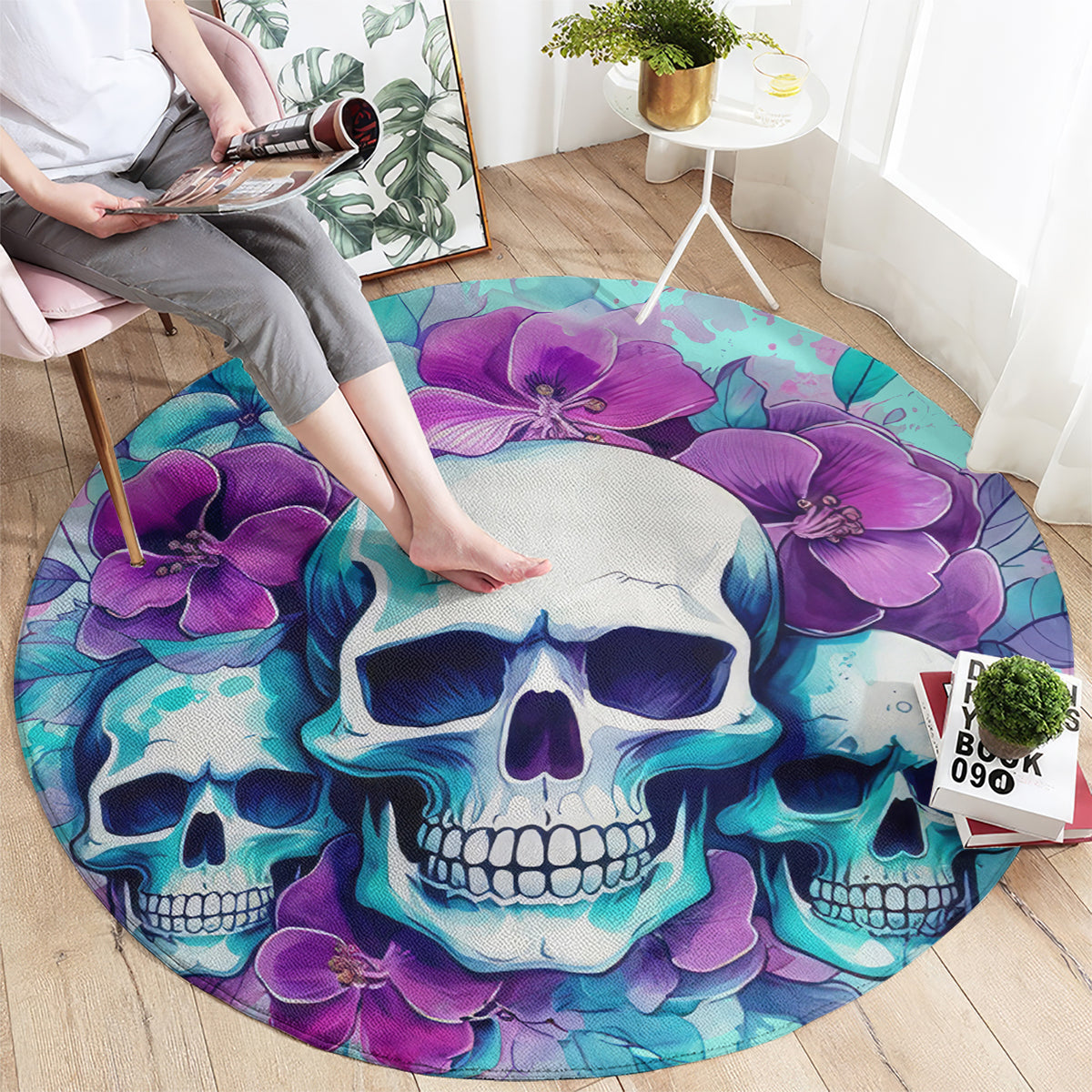 Flower Skull Angel Round Carpet Stuck Between IDK IDC and IDGAF