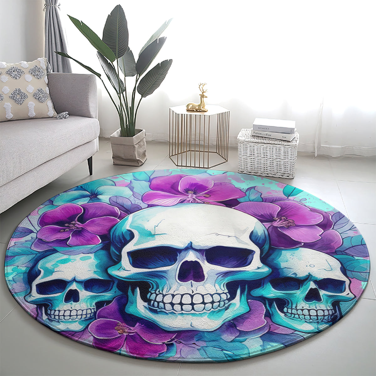 Flower Skull Angel Round Carpet Stuck Between IDK IDC and IDGAF