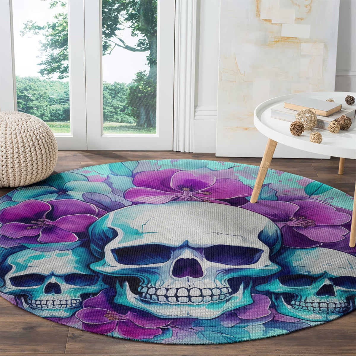 Flower Skull Angel Round Carpet Stuck Between IDK IDC and IDGAF