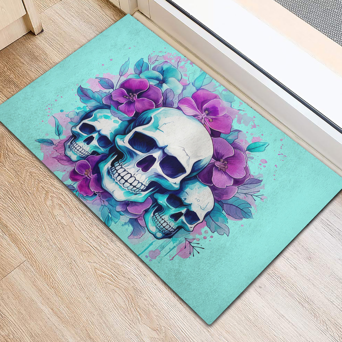 Flower Skull Angel Rubber Doormat Stuck Between IDK IDC and IDGAF - Wonder Print Shop