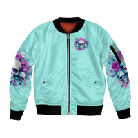 Flower Skull Angel Sleeve Zip Bomber Jacket Stuck Between IDK IDC and IDGAF - Wonder Print Shop