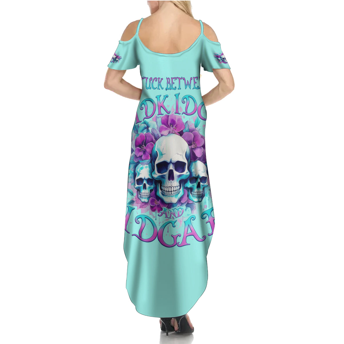 Flower Skull Angel Summer Maxi Dress Stuck Between IDK IDC and IDGAF - Wonder Print Shop