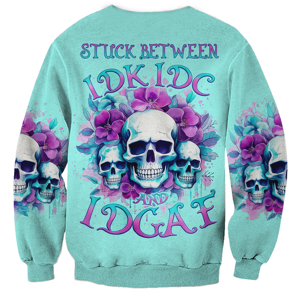 Flower Skull Angel Sweatshirt Stuck Between IDK IDC and IDGAF - Wonder Print Shop