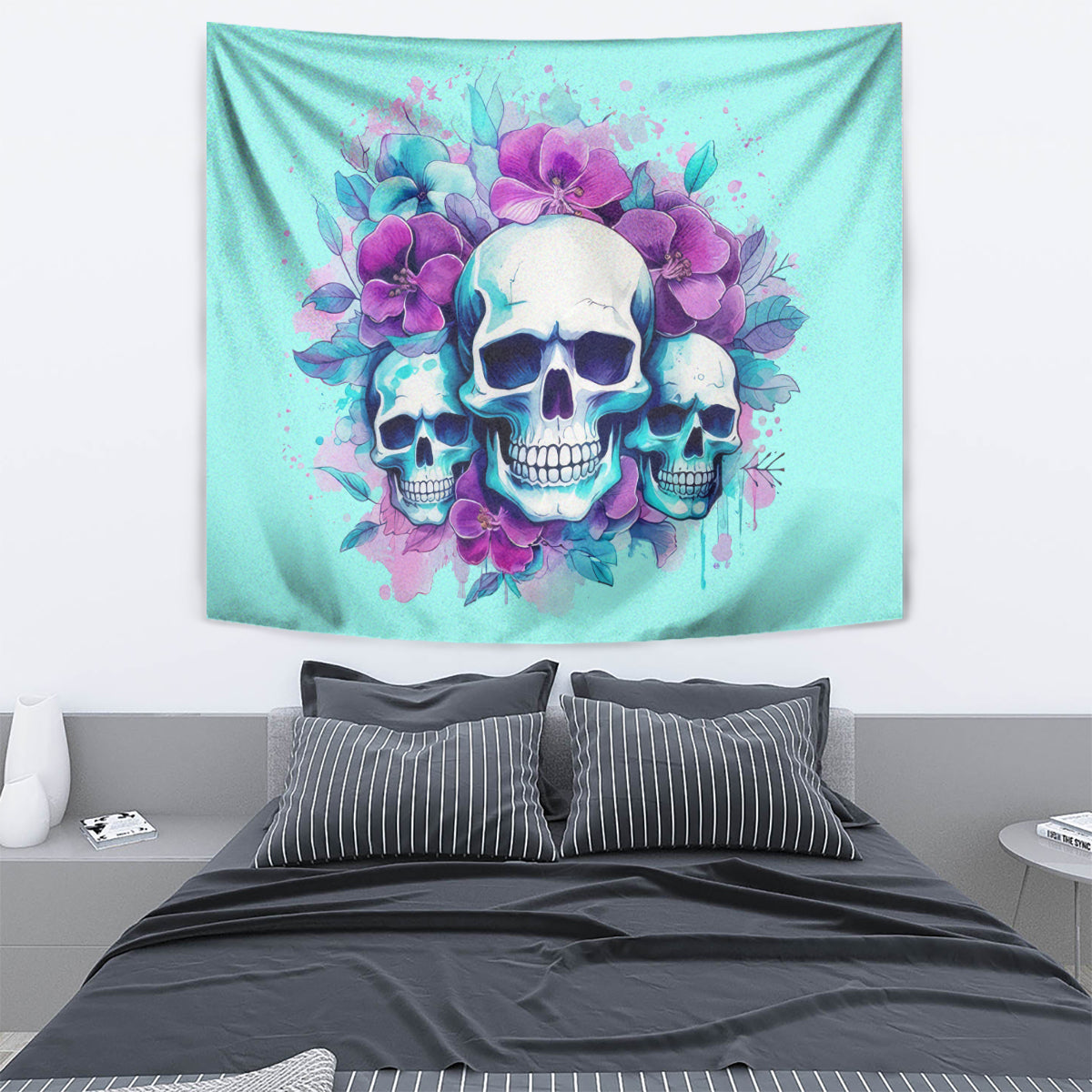 Flower Skull Angel Tapestry Stuck Between IDK IDC and IDGAF - Wonder Print Shop
