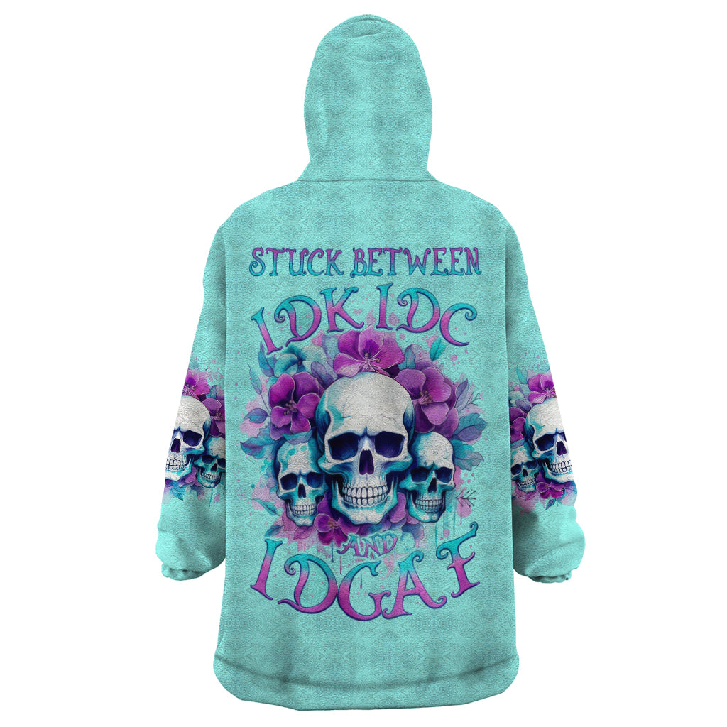 Flower Skull Angel Wearable Blanket Hoodie Stuck Between IDK IDC and IDGAF - Wonder Print Shop