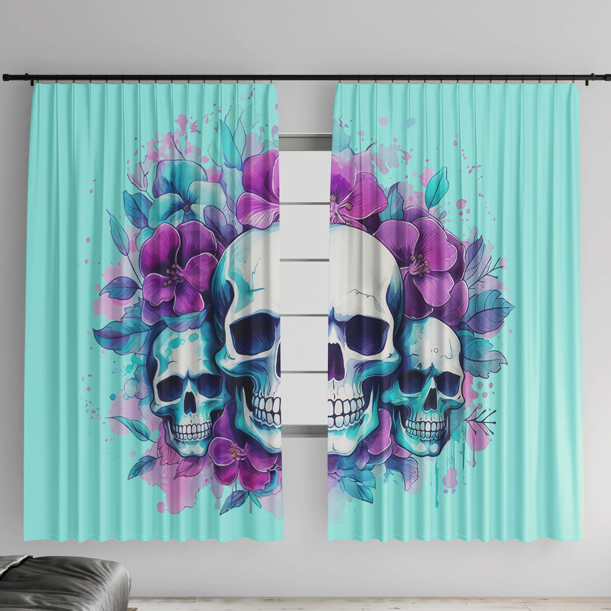 Flower Skull Angel Window Curtain Stuck Between IDK IDC and IDGAF - Wonder Print Shop