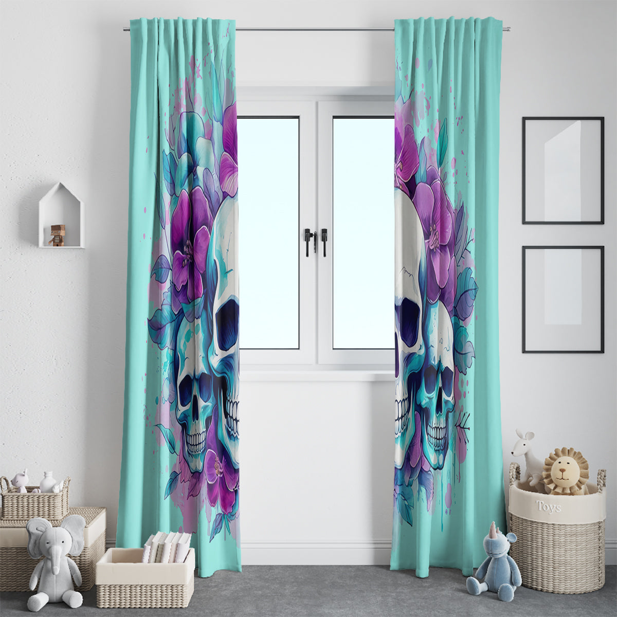 Flower Skull Angel Window Curtain Stuck Between IDK IDC and IDGAF - Wonder Print Shop