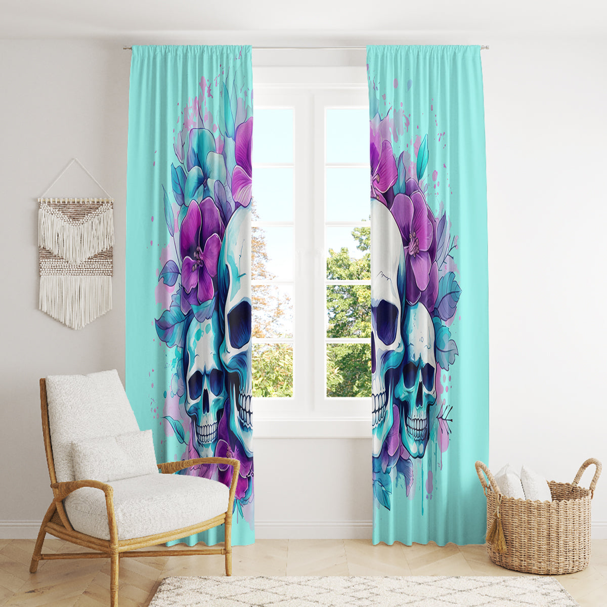 Flower Skull Angel Window Curtain Stuck Between IDK IDC and IDGAF - Wonder Print Shop