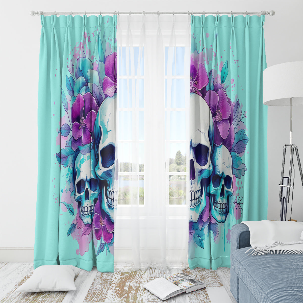 Flower Skull Angel Window Curtain Stuck Between IDK IDC and IDGAF - Wonder Print Shop