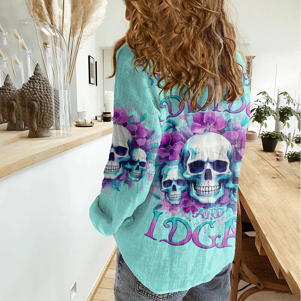 Flower Skull Angel Women Casual Shirt Stuck Between IDK IDC and IDGAF - Wonder Print Shop