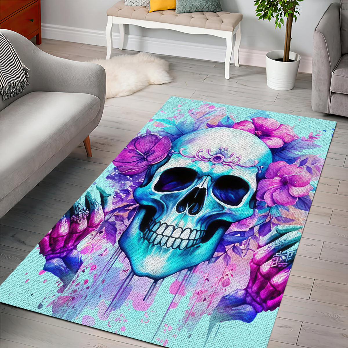 Flower Skull Angel Area Rug I'm A Bitch With A Flow Bullshit Tolerance - Wonder Print Shop
