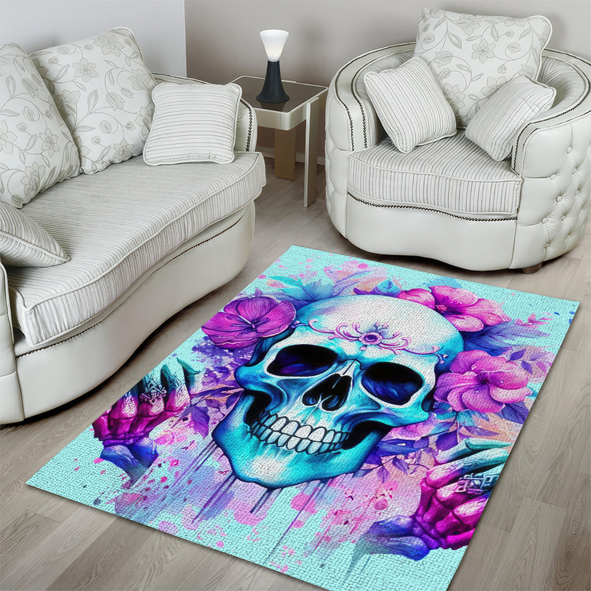 Flower Skull Angel Area Rug I'm A Bitch With A Flow Bullshit Tolerance - Wonder Print Shop