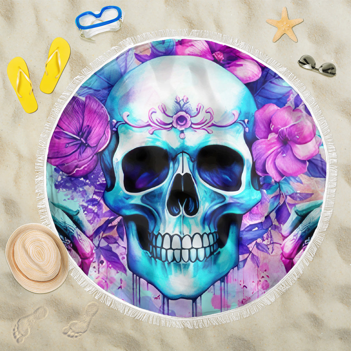 Flower Skull Angel Beach Blanket I'm A Bitch With A Flow Bullshit Tolerance - Wonder Print Shop