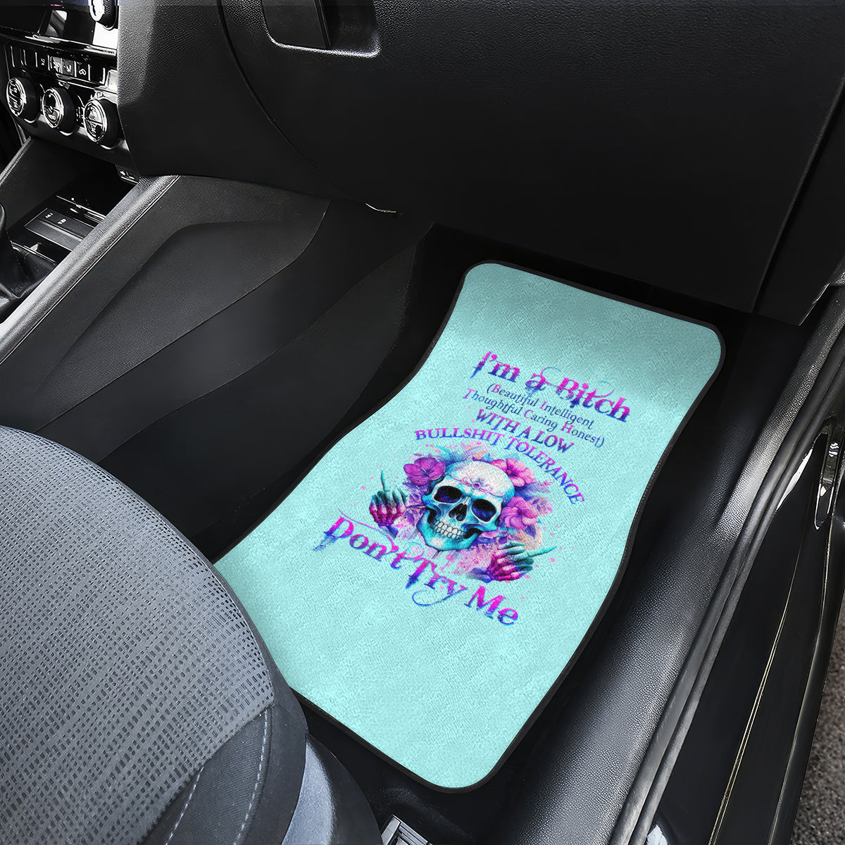 Flower Skull Angel Car Mats I'm A Bitch With A Flow Bullshit Tolerance - Wonder Print Shop