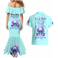 Flower Skull Angel Couples Matching Mermaid Dress and Hawaiian Shirt I'm A Bitch With A Flow Bullshit Tolerance - Wonder Print Shop
