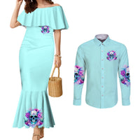 Flower Skull Angel Couples Matching Mermaid Dress and Long Sleeve Button Shirt I'm A Bitch With A Flow Bullshit Tolerance