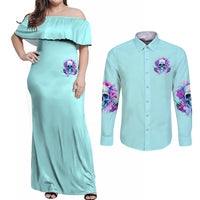 Flower Skull Angel Couples Matching Off Shoulder Maxi Dress and Long Sleeve Button Shirt I'm A Bitch With A Flow Bullshit Tolerance - Wonder Print Shop