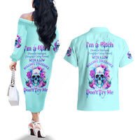 Flower Skull Angel Couples Matching Off The Shoulder Long Sleeve Dress and Hawaiian Shirt I'm A Bitch With A Flow Bullshit Tolerance - Wonder Print Shop