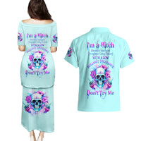 Flower Skull Angel Couples Matching Puletasi and Hawaiian Shirt I'm A Bitch With A Flow Bullshit Tolerance - Wonder Print Shop