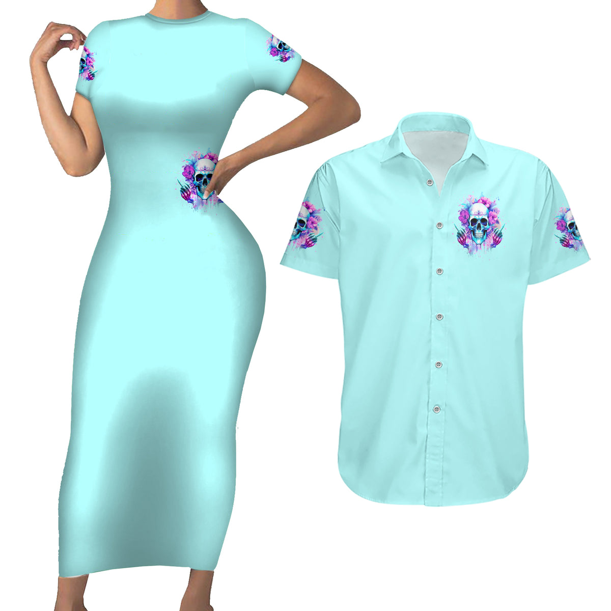 Flower Skull Angel Couples Matching Short Sleeve Bodycon Dress and Hawaiian Shirt I'm A Bitch With A Flow Bullshit Tolerance - Wonder Print Shop
