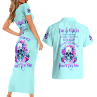 Flower Skull Angel Couples Matching Short Sleeve Bodycon Dress and Hawaiian Shirt I'm A Bitch With A Flow Bullshit Tolerance - Wonder Print Shop