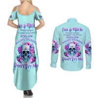 Flower Skull Angel Couples Matching Summer Maxi Dress and Long Sleeve Button Shirt I'm A Bitch With A Flow Bullshit Tolerance - Wonder Print Shop