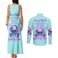 Flower Skull Angel Couples Matching Tank Maxi Dress and Long Sleeve Button Shirt I'm A Bitch With A Flow Bullshit Tolerance - Wonder Print Shop